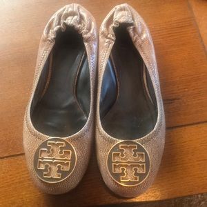 Tory Burch Reva Pebbled Neutral flats - resoled